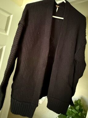 Free People Black Ribbed Open Cardigan